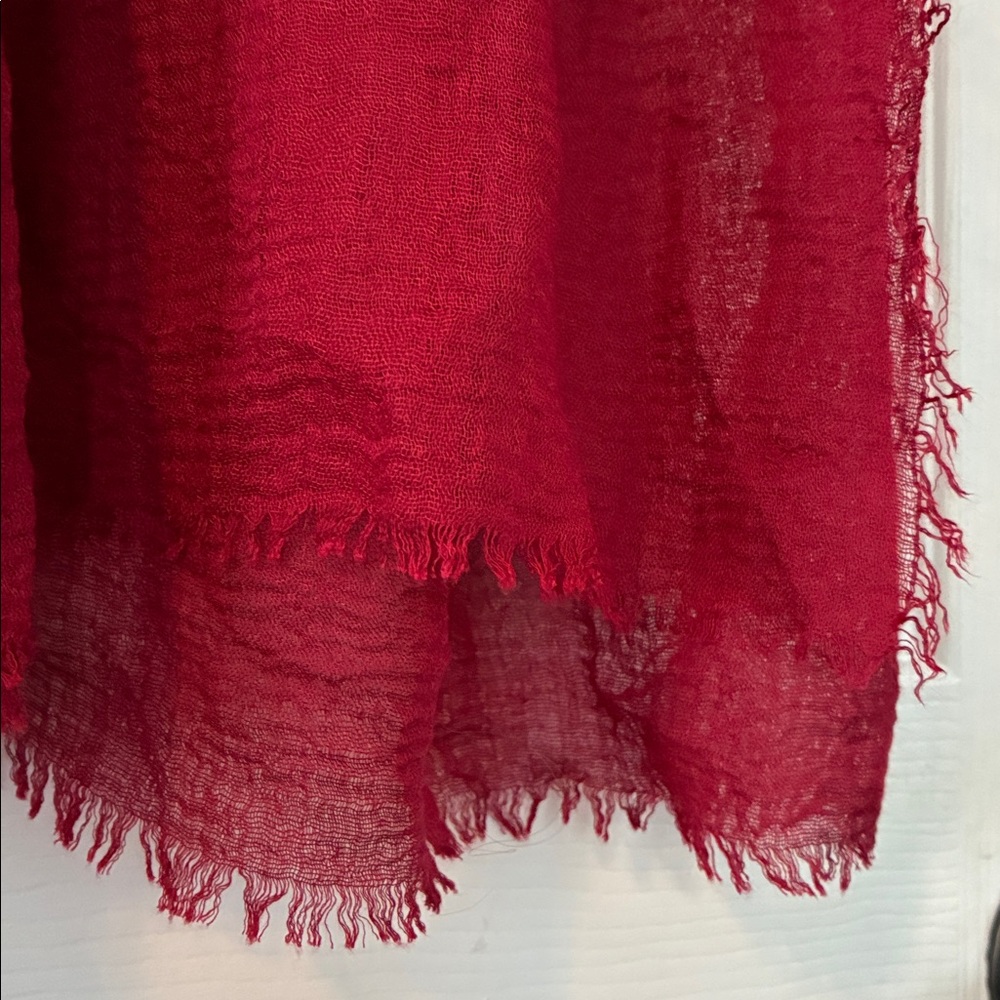 Red Sheer Fabric Head Wrap Cover Scarf Fringe - Picture 3 of 3